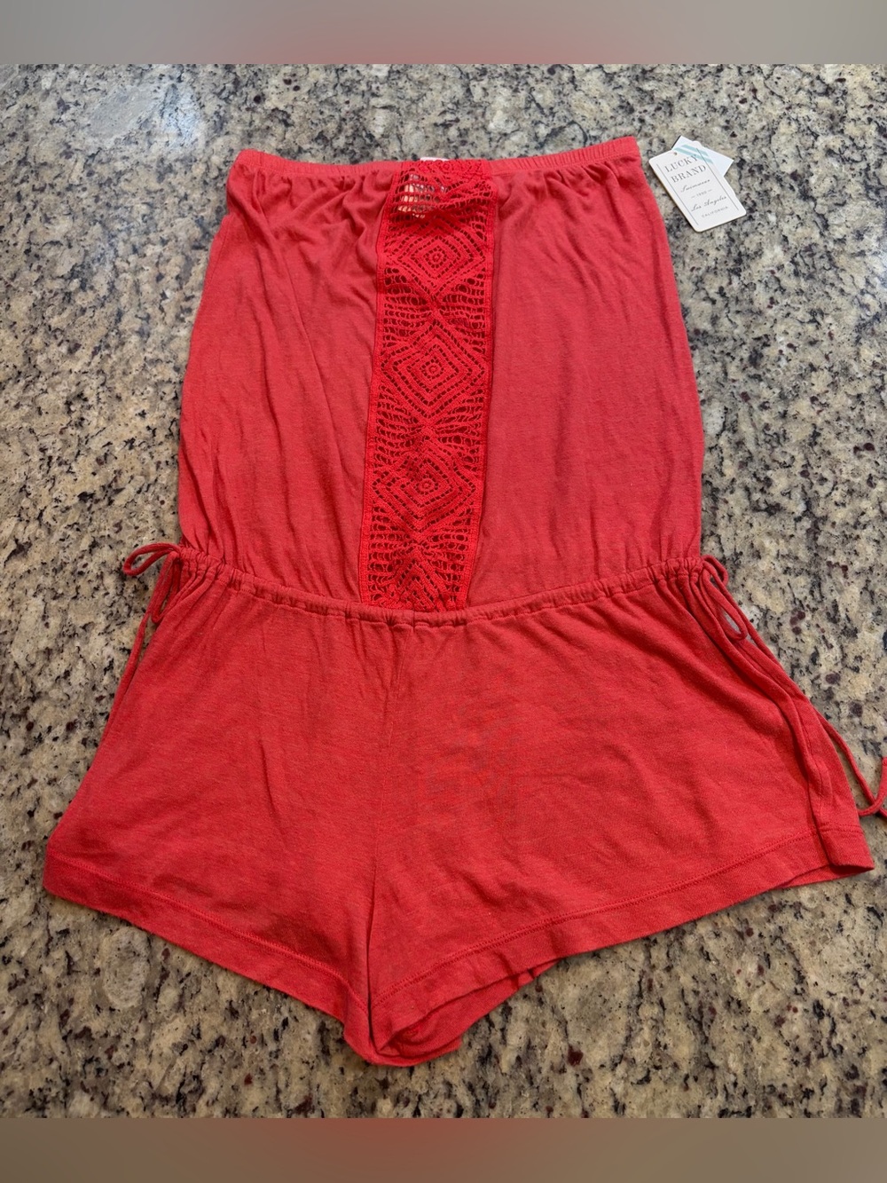 Lucky Brand Red Crochet-Panel Women’s Shorts Swim Cover Up Romper